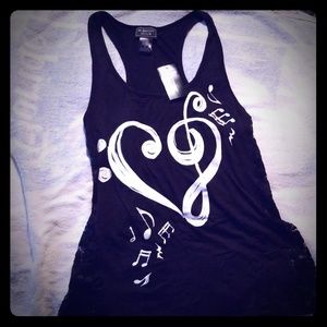S Black tank  music note print